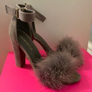 Gray Fur Front Heels